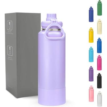 Imagem de Garrafa Térmica 800ml, Aço Inox 304, Isolamento Duplo, Base Emborrachada Antiderrapante, Mantém Quente 12h e Gelado 24h, roxo claro