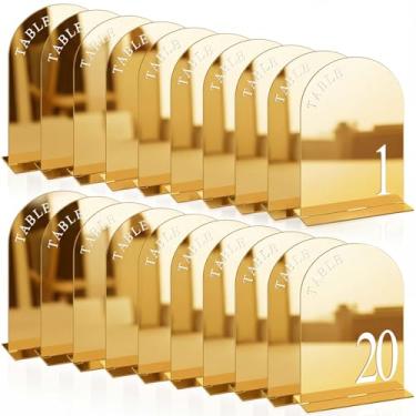 Imagem de AceOrbit Números de mesa de casamento dourados 1-20 com suportes 12,7 x 17,8 cm, placas de casamento de acrílico dourado com sinalização de suporte para recepção, placa de recepção de mesa dupla face