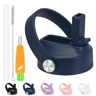 Imagem de XccMe Tampa de canudo para Hydro Flask boca larga, tampas com canudo para Hydroflask 12 16 18 20 32 boca larga de 1,134 g, tampa de bebida à prova de vazamento com alça flexível, tampa de garrafa