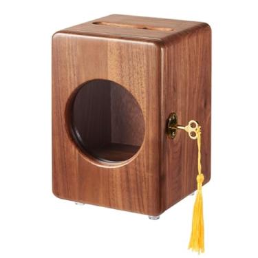 Imagem de Cofrinho de madeira vintage com cadeado, caixa de moedas rústica para meninos e meninas, armazenamento criativo de mesa (G)