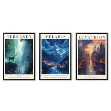 Imagem de 30,48 cm x 45,72 cm Conjunto de 3 Mercadoria Livraria Sem Moldura Inspirada em Romance Fantasia Decoração de Quarto Pôster para Fãs Amantes de Livros Presentes Pôster para Biblioteca de Quartos