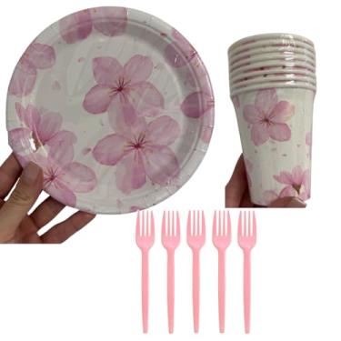 Imagem de Kit Festa Jasmim Tema Floral Jardim Encantado – 8 Copos 250 ml + 8 Pratos 18 cm + 8 Garfos Sobremesa