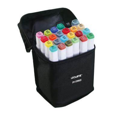 Imagem de Kit Marcador Artístico Duas Pontas Com Estojo Zíper Leonora 24 Cores