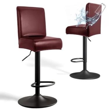 Imagem de Capas de banco de bar de couro PU com encosto, pacote com 2 capas de cadeira de bar elásticas à prova d'água, laváveis e confortáveis, capas de banco de bar com costas para decoração de pub/balcão