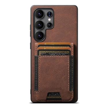 Imagem de LYJSMGZ Capa flip para Samsung Galaxy S25 Ultra/S25 Plus/S25, capa fina de couro executiva de luxo com compartimento para cartão e funções de suporte, capa carteira leve, marrom, S25 Ultra