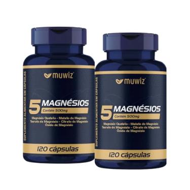 Imagem de 5 Magnésios 500mg – Kit com 2 Frascos de 120 Cápsulas – Magnésio Dimalato, Treonato, Malato, Citrato e Glicinato – Magnésio 5 em 1