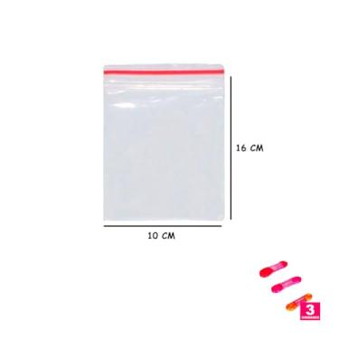 Imagem de Kit Saco Zip 10x16 cm com 100 Unidades e Fita de Cetim 22mm x 10 Metros