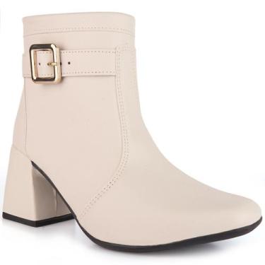 Imagem de Bota Feminina Salto Bloco Grosso 7cm Cano Curto Zíper Moda Casual Inve