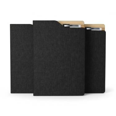 Imagem de Caderno de Anotações Executivo com Capa Dura em Material Reciclável, 80 Folhas Pautadas Bege, Suporte para Caneta, 21,3x14,5cm (3, Preto)