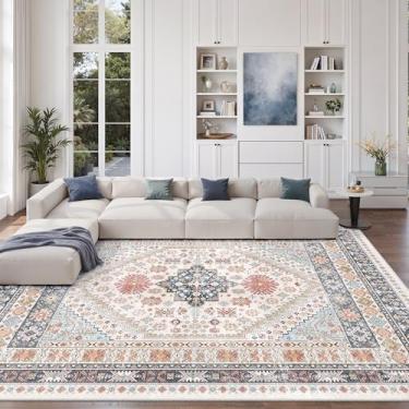 Imagem de zesthome Tapetes de área de 22 x 30,5 cm para sala de estar, tapetes laváveis antiderrapantes, tapete vintage grande, tapete de decoração de casa resistente a manchas (multi, 2,5 x 30,5 cm)