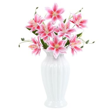 Imagem de DuHouse 6 peças de flores de lírio artificiais, lírios falsos, flores de seda para vaso de mesa, buquês de casamento, festa e decoração de casa (rosa)