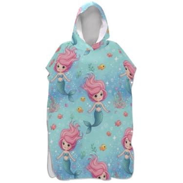 Imagem de Joisal Poncho de surfe para mudança de roupão adulto toalha de banho com capuz bonito wearable unissex adulto poncho com capuz bonito desenho animado sereias azul