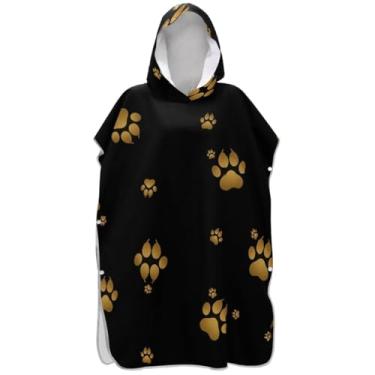 Imagem de Joisal Poncho de surf preto dourado pata trocador adulto toalha de praia com capuz impressão absorvente ponchos adultos para mulheres