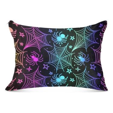 Imagem de Capa de almofada felpuda de teias de aranha arco-íris neon com zíper padrão Queen King Body Size Pillow Pattern Soft Bed Pillows, Queen Size, 50,8 cm x 76,2 cm