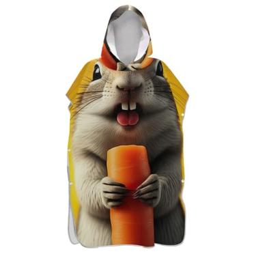 Imagem de Poncho de surfe para adultos trocador de roupa de praia com capuz toalha de banho de secagem rápida homens mulheres poncho com capuz fofo animal esquilo