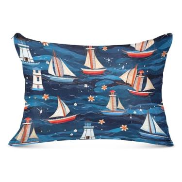 Imagem de Fronhas decorativas de flanela azul para veleiros marinhos para travesseiro padrão Queen King fronha de corpo grande e macia, tamanho king, 50,8 cm x 101,6 cm