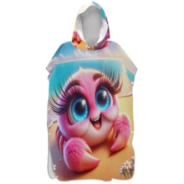Imagem de Joisal Poncho de surfe de praia de caranguejo rosa fofo divertido para adultos trocador de roupas de banho de praia com capuz ponchos femininos leves com capuz