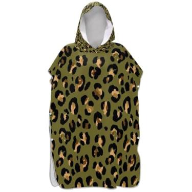 Imagem de Joisal Poncho de surf verde com estampa de leopardo para adultos praia moletom com capuz toalha natação plus size ponchos femininos com capuz