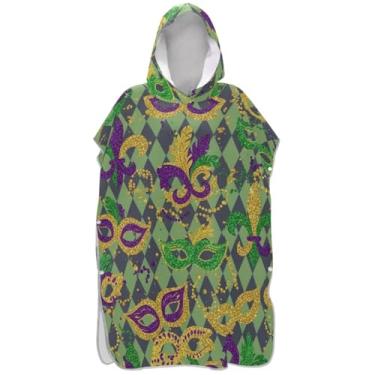 Imagem de Joisal Roupão vintage Mardi Gras verde para adultos, poncho de surfe, ponchos de praia de secagem rápida, para homens, toalhas de banho com capuz