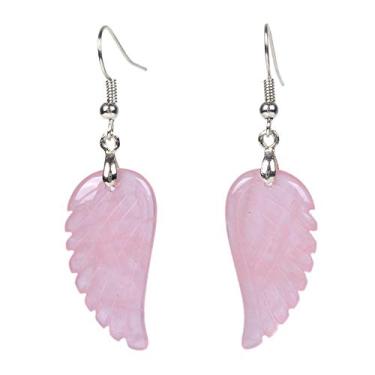 Imagem de Brincos pendentes de asa de anjo feitos à mão Reiki Chakra com pedra preciosa de cristal para cura