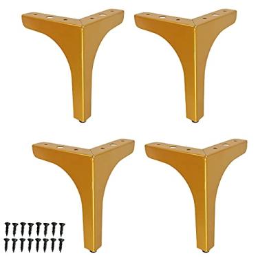 Imagem de 6"/15 cm, pés de metal, móveis, pés, ouro, pacote com 4 para sofás, suportes de armário, sofá, mesa otomana, carga de até 90 kg por perna, ângulo reto