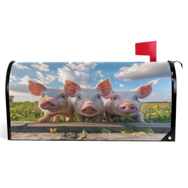 Imagem de TSENQUE Funny Pig Capas de caixa de correio magnéticas decorativas de vinil para caixa de correio decorações modernas de caixa de correio tamanho padrão 52,6 x 45,8 cm