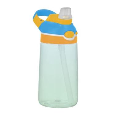 Imagem de Elegante garrafa de água infantil azul celadon verde gradiente para escola, 473 ml Tritan 473 ml garrafa de água esportiva com canudo, copo infantil à prova de vazamento, reutilizável, alça de