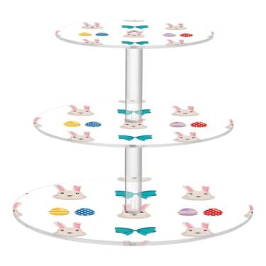 Imagem de Brincalhão coelho fofo branco 3 camadas suporte para cupcake chá festa acrílico cupcake torre exibição bar chá decoração bandeja de servir alimentos graduação