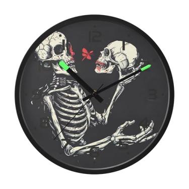 Imagem de SEHANY Relógio artístico de parede de caveira silencioso, sem tique-taque, relógio redondo operado por bateria, controle de som, luz noturna, relógios de parede para sala de estar, cozinha, quarto
