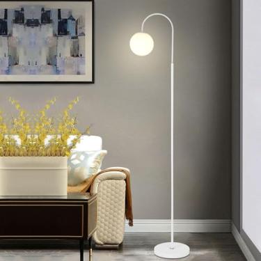 Imagem de Luminária de chão minimalista nórdica com cúpula esférica de acrílico branco, luminária de canto decorativa vertical, luminária alta para leitura em ambientes internos, proteção para os olho