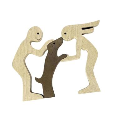 Imagem de predolo Escultura moderna e colecionável de casal com cachorro, feita à mão para mesa, sala de estar e estantes.
