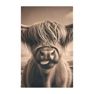 Imagem de Joisal Highland Cow Toalhas de prato fofas de gado para decoração de cozinha, toalhas de mão de chá fofas, panos de lavar louça, finos de secagem rápida, 45 x 71 cm, pacote com 4