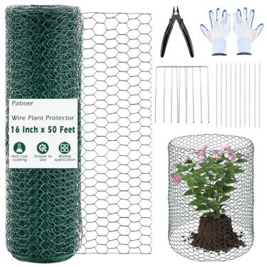 Imagem de Patioer Protetores de plantas de animais de 40,6 cm x 1,5 m, gaiolas de arame para uso externo, cloche de malha de arame de galinha com luvas de estacas de aterramento de alicate e laços de nylon