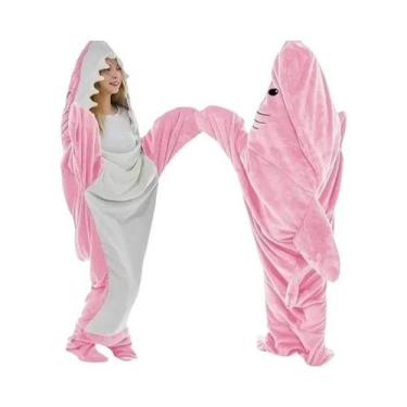 Imagem de Manta Com Capuz Feminina Estampada Xadrez De Tubarão, Macia E Quente, 