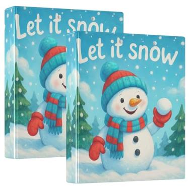 Imagem de Fichários personalizados fofos de boneco de neve, turquesa, 3 polegadas, comporta 200 folhas, anel redondo fofo, fichário, 31,5 x 27 x 6 cm, pacote com 2