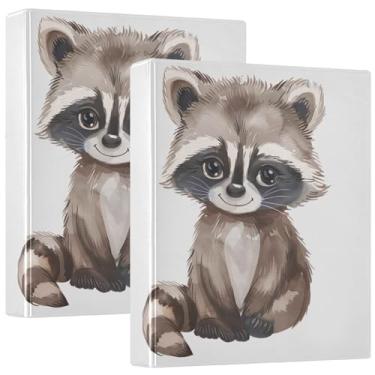 Imagem de Fichário personalizado de desenho animado guaxinim aquarela 3 anéis 1,5 polegadas, 200 folhas, fichário fofo, caderno, impressão, anel redondo, fichário de escritório, 31,5 x 27 x 6 cm, pacote com 2