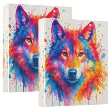 Imagem de Aquarela Lobo 3 fichários de 3,8 cm, 200 folhas, estampa divertida, 3 pastas de anéis, fichário de playbill, 31,5 x 27 x 6 cm, 1 pacote