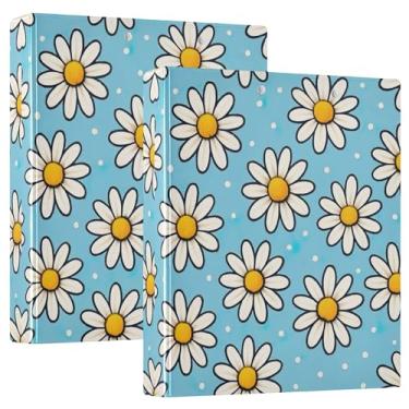 Imagem de Fichários personalizados de margaridas brancas azuis claras, 3 polegadas, 3 anéis, 200 folhas, portfólio, anel, impressão, anel redondo, 31,5 x 27 x 6 cm, 1 pacote
