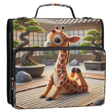 Imagem de Fichário profissional com 3 anéis, anel D de 3 cm, girafa, ioga, fofo, organizador de fichário com zíper, portfólio e estojo, fichário com alça de ombro para escola