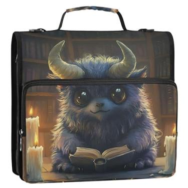 Imagem de Organizador de fichário com zíper personalizado, 3 anéis, anel D de 3,8 cm, vaca monstro, divertido, vários bolsos, pasta grande com alça para escola