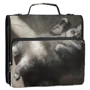 Imagem de Fichário de desenho animado com 3 anéis de 3,8 cm anel D fofo gato gordo com zíper organizador para 500 folhas com alça para escola