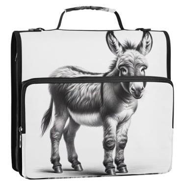 Imagem de Lindo organizador de fichário de burro preto e branco com zíper de 3 cm fichário resistente com alça de ombro para portfólio escolar e suporte de pasta de anel