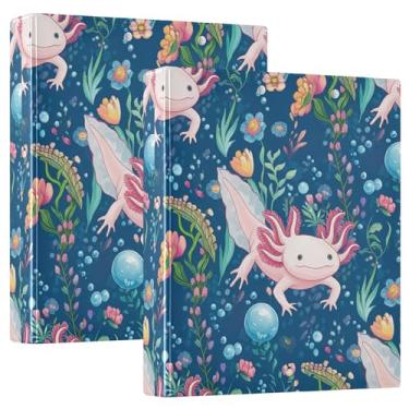 Imagem de Fichários de 3 anéis de 3 anéis de axolotls florais florais com 3 argolas para 200 folhas, pastas, anel redondo, 31,5 x 27 x 6 cm, pacote com 2