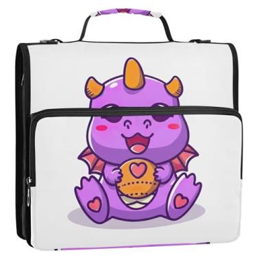 Imagem de Lindo dragão roxo 3 fichários anel D 1,5 polegadas organizador de fichários escolares bolsa com alça de ombro floral portfólio e estojo suporte de pasta de anel