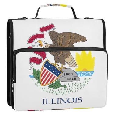 Imagem de Organizador de fichário com bandeira do estado de Illinois, 3,8 cm, fichários escolares de 3 anéis, bolsa com alça de ombro, portfólio e estojo para pasta de anel