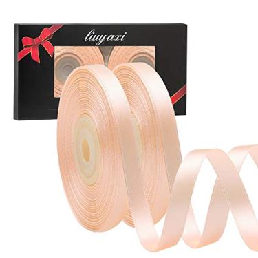 Imagem de Fita de cetim de pêssego dupla face de cor lisa 0,6 cm x 50 metros, fitas perfeitas para artesanato, decoração de casamento, fabricação de laços, costura, embalagem de presente e mais