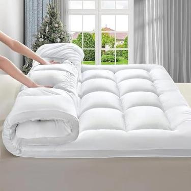 Imagem de Topper de colchão grosso, capa de colchão extragrossa para dor nas costas, colchão Futon refrescante com enchimento alternativo - branco/Queen-152 x 203 cm / Topper de colchão grosso dos Estados