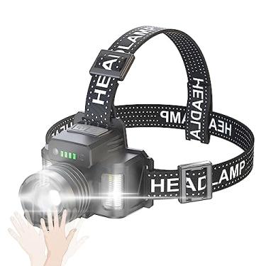 Imagem de Lanterna de cabeça LED com sensor movimento recarregável via USB zoomável trabalho para acampamento caminhada pesca ciclismo