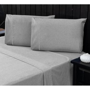 Imagem de Jogo de Lençol Casal Percal 400 Fios 4 Peças – Lençol com Elástico, Antiácaro, Anti-Pilling, Ponto Palito(Linho Cinza)