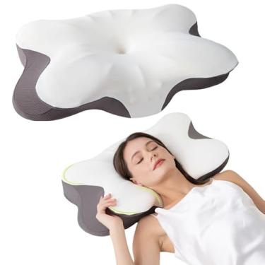 Imagem de BaistCrsp Almofada de espuma viscoelástica cervical para alívio da dor no pescoço, travesseiro ortopédico ergonômico borboleta para dorminhocos laterais, costas e estômago, capa removível respirável